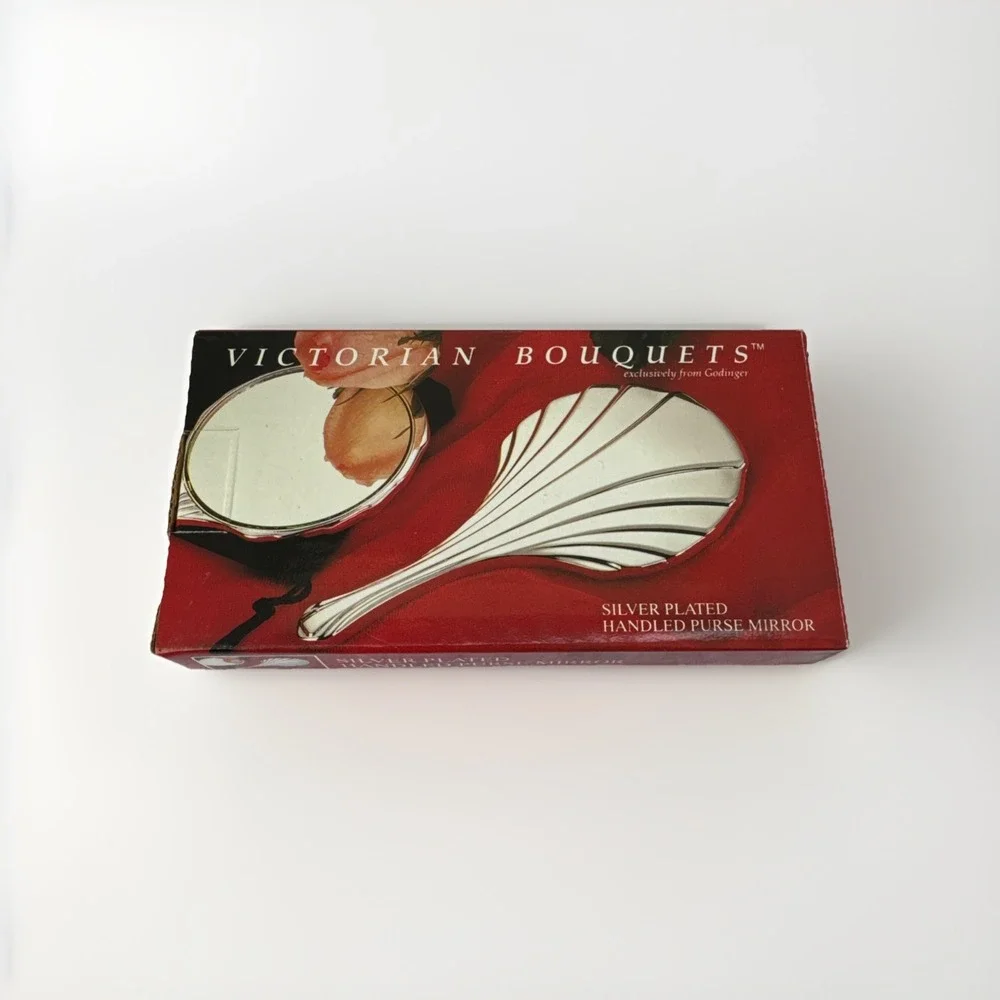 Vintage Godinger Silver Small Pocket Mirror‎ In Box With Bag